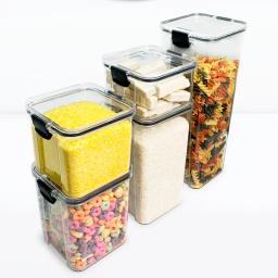 Kit 5 Potes Herméticos Acrílico Quadrado Empilhável com Vedação e Trava Para Alimento Mantimentos + Etiquetas - Image 5