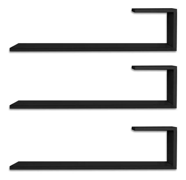 Conjunto de 3 Prateleiras J em MDF Branco para Decoração de Sala, Quarto e Cozinha - Estilo Moderno Preto e Branco