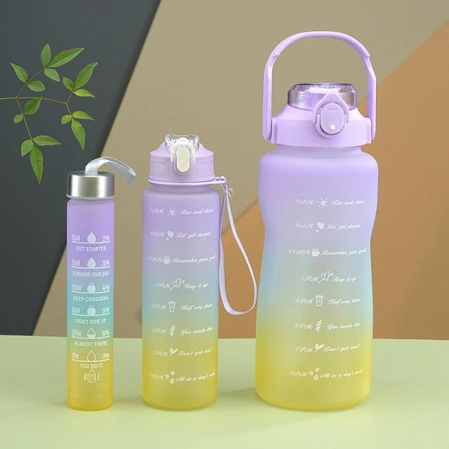 Conjunto Especial de 3 Garrafas: 2L, 900ml e 300ml com Adesivos Motivacionais 2D e 3D