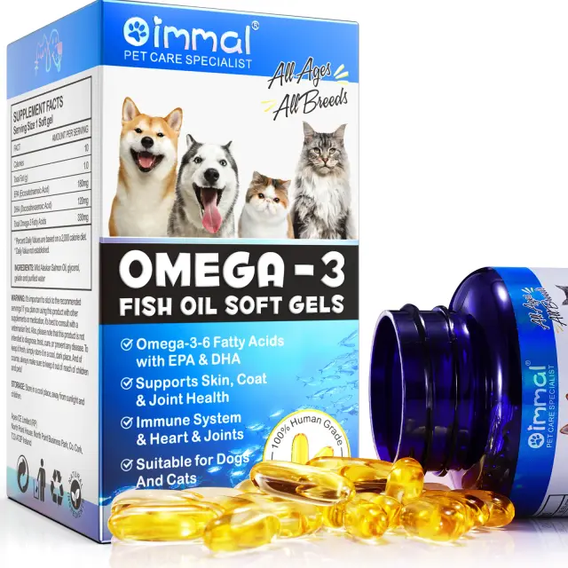 Cápsulas de óleo de peixe com ômega-3 para cães e gatos: apoio à saúde cardíaca, da pele, da pelagem, articulações e imunidade