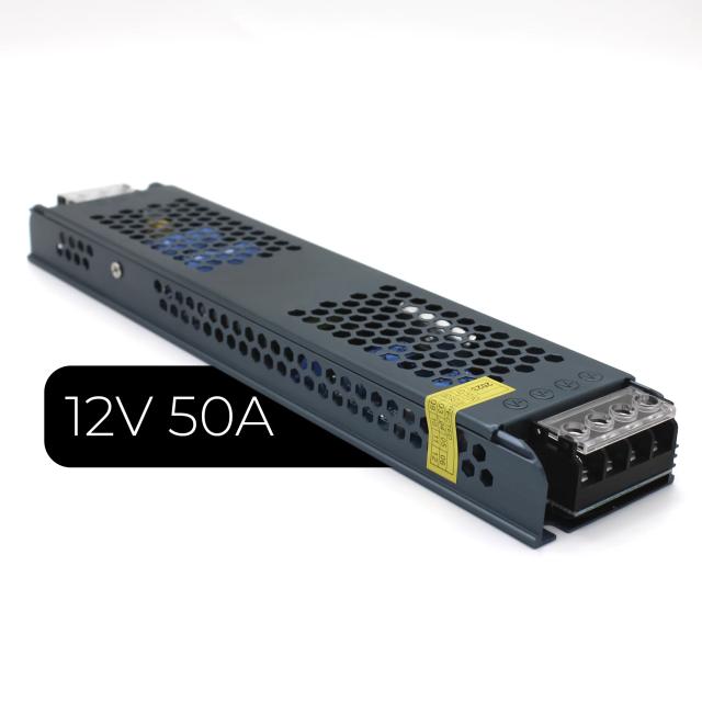 Fonte Chaveada 12V 50A 600W para CFTV, Fitas de LED e Som - Capa Cinza