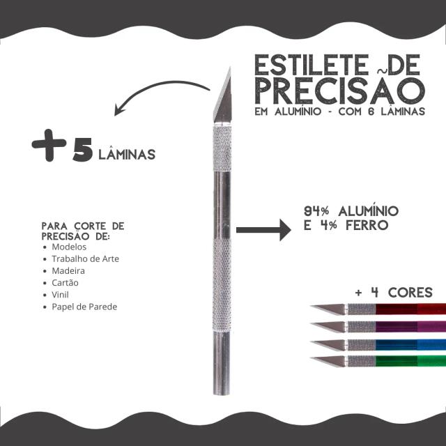 Estilete de Precisão com 6 Lâminas Bisturi Prata - Nybc