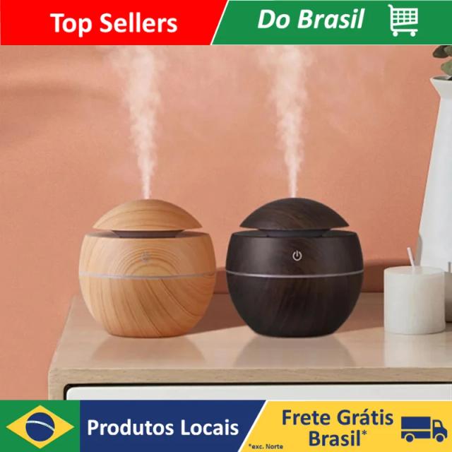 Mini Umidificador de Ar e Aromatizador de Ambientes com Design em Madeira Elegante