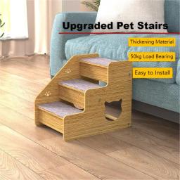 Escadas de madeira com rampa de segurança, escada de 3 degraus para cães e gatos, escada para camas altas e sofá, cães pequenos e velhos - Image 4