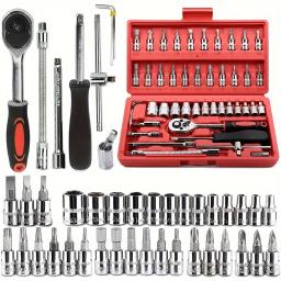 Kit De Ferramentas 46 Peças Jogo De Soquetes Chave Catraca Reversível Com Maleta Jogo De Ferramentas Completo - Image 1