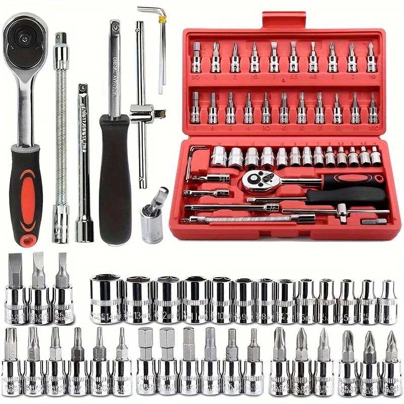 Kit De Ferramentas 46 Peças Jogo De Soquetes Chave Catraca Reversível Com Maleta Jogo De Ferramentas Completo - Image 1