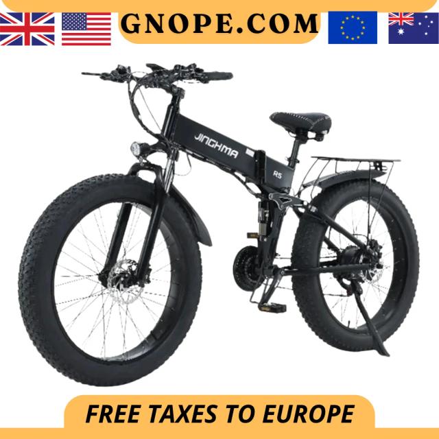 JINGHMA-R5 Bicicleta elétrica para homens, 1000W, 26 in, 4,0 pneus gordos, Ebike, 48V, bateria de lítio 14AH, 45KM, H, Mountain Motorcycl, Novo