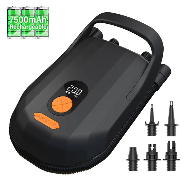 Bomba Inflável Recarregável 7500mAh 20Psi para Caiaque, Stand Up Paddle e Pranchas de Surf com Bicos Inclusos