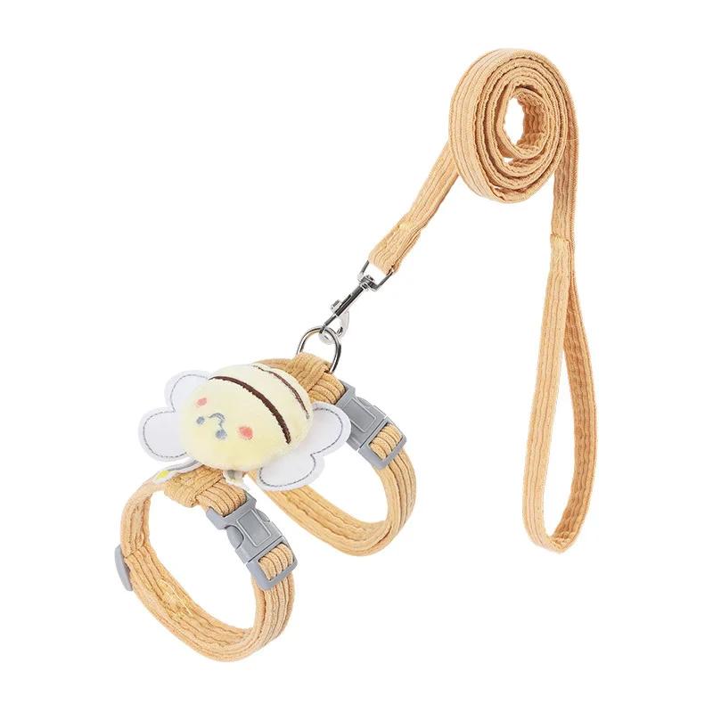 Conjunto de coleira e arnês de gato ajustável, abelha dos desenhos animados dupla camada, arnês para cães pequenos e médios, caminhada ao ar livre - Image 1