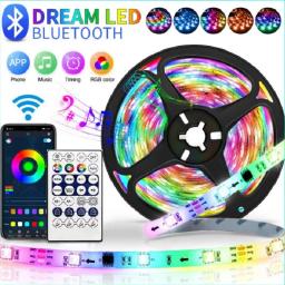 Faixa LED RGB para decoração de quarto, USB, controle Bluetooth, efeito perseguidor, lâmpada flexível, fita, RGB 5050, DC5V, WS2812b, 1-30m - Image 1