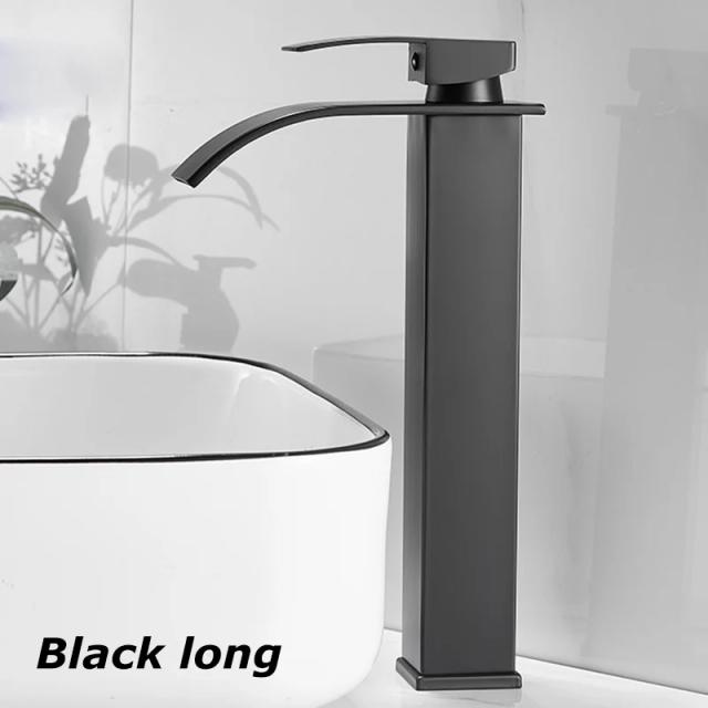 Lavatório de Aço Inoxidável com Torneira Alta e Baixa, Preto, Quente e Frio para Banheiro Moderno