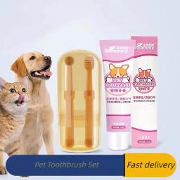 Multifuncional pet pasta de dentes conjunto gato do cão silicone macio escova de dentes cuidado oral filhote de cachorro escova de dentes dental pet kit limpeza dos dentes - Image 1