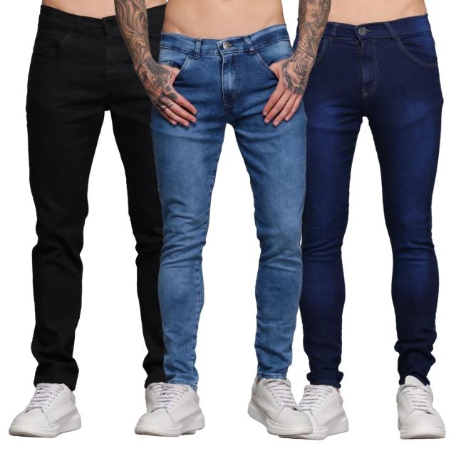 Kit 3 Calças Jeans Masculina Skinny Lycra Tendência Colors