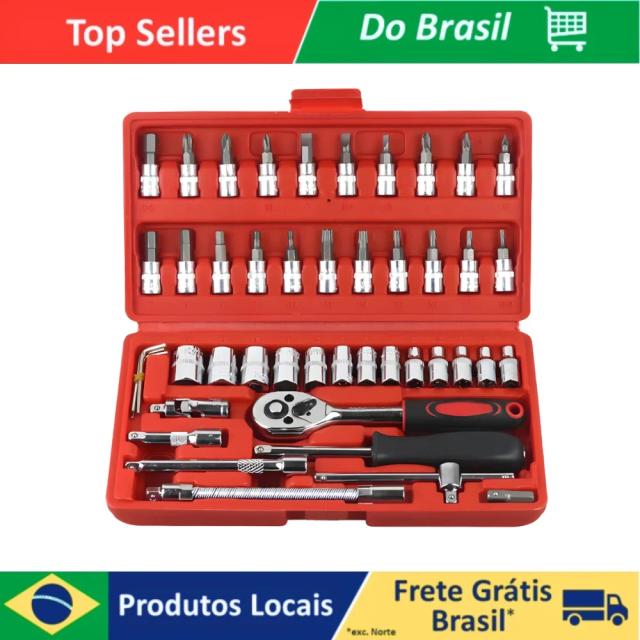Kit Completo de 46 Ferramentas com Chave Catraca Reversível e Maleta para Manutenção e Reparo