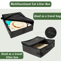 Caixa dobrável portátil do gato, bandeja de lixo para animais de viagem, banheiro durável do gato com alças de transporte - Image 2