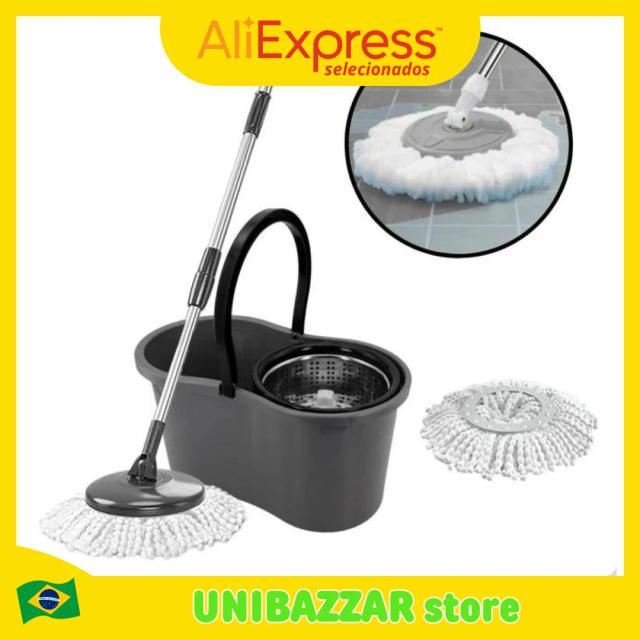 Balde Mop Esfregão Giratório 360 com Cesto Inox e Cabo de 1,10 Metros: Limpeza Prática e Eficiente com 12 Litros de Capacidade