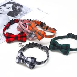 Moda xadrez cão gato arco colar com sinos ajustável acessórios para animais de estimação gatos gotas sphynx katten coleiras maschas suprimentos - Image 3
