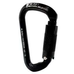 MOSQUETÃO EM ALUMINIO - D ASSIMÉTRICO - DUPLA TRAVA AUTO - 28KN - PRETO - OPERAÇÕES ESPECIAIS - NFPA - CE - EN - UIAA - CSA - US - Image 1