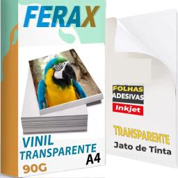 Vinil Adesivo 100% Transparente Ferax - Folhas papel vinil A4 Impressora Jato de Tinta - Pode Resinar - Image 1