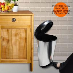 Lata de lixo lixeira cesto de lixo com pedal com tampa para banheiro cozinha escritorio Cor Prata 10 litros - Image 5