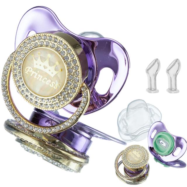 Miyocar Punho de Bling Personalizado com Chupeta Roxa Metálica e 3 Tetinas Substitutas - Presente Ideal para Meninos e Meninas em Todos os Tamanhos