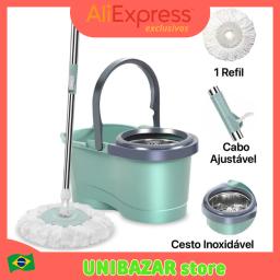 Balde Mop Esfregão Giratório 360 de Limpeza 12 Litros Com Cesto Inox Cabo 1,10 Metro Eficiência e Praticidade em Cada Giros - Image 1
