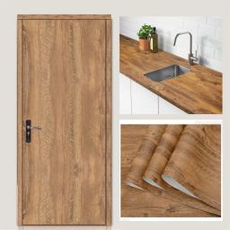 Papéis de parede autoadesivos impermeáveis para armário, móveis domésticos, adesivos de parede, grãos de madeira largos, filmes de decoração, PVC, renovação, 60 cm, 80cm - Image 1