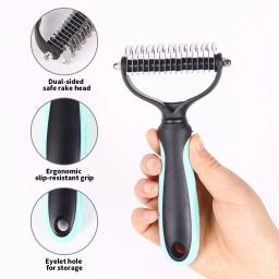 Dupla face Pet Grooming escova, derramamento e dematting Undercoat Rake pente para cães e gatos, 1PC - Image 5