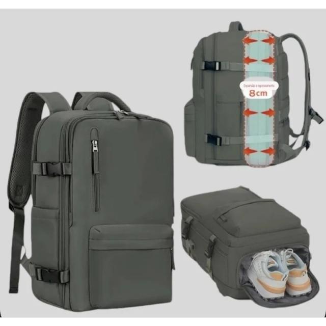 Mochila de Viagem Grande Capacidade com Expansão e Compartimento Impermeável para Sapatos e Lazer