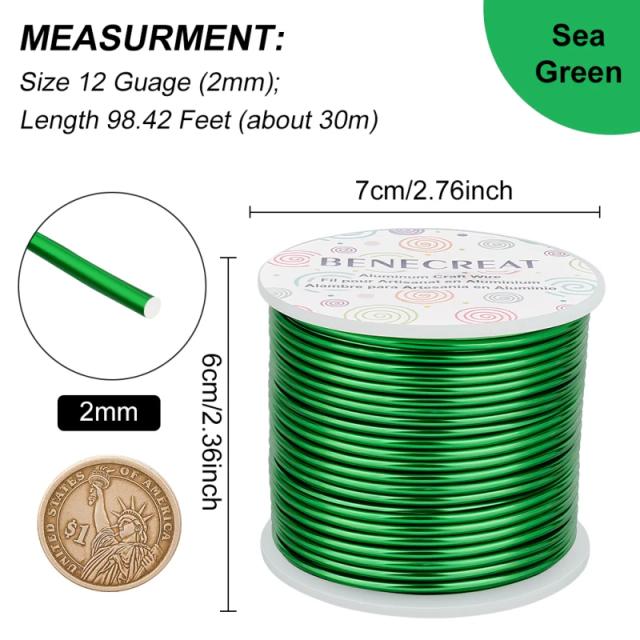 Fio de Alumínio Anodizado Flexível para Artesanato e Joias - 12 Gauge, 100ft para Criação de Bijuterias e Arranjos Florais