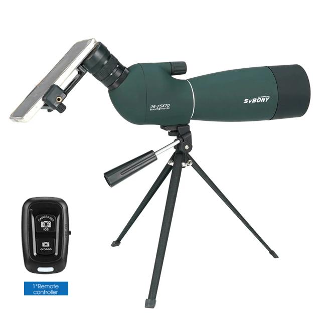 Telescópio Sbvony SV28 PLUS 25-75x70 à Prova d'Água com Tripé - Ideal para Acampamento, Tiro ao Alvo, Observação de Aves e Astronomia, Inclui Monocular para Celular de Alta Potência