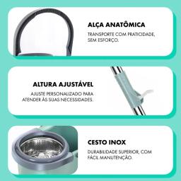 Balde Mop Esfregão Giratório 360 de Limpeza 12 Litros: Eficiência e Praticidade com Cesto Inox e Cabo de 1,10 Metros - Image 5