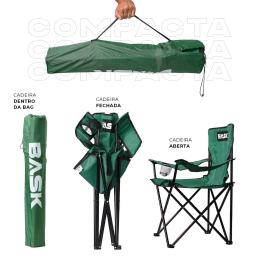 Cadeira Portátil Em Tubo De Aço Dobrável Com Porta Copos Apoio de Costas e Bolsa de Transporte Para Camping e Pesca Bask - Image 4