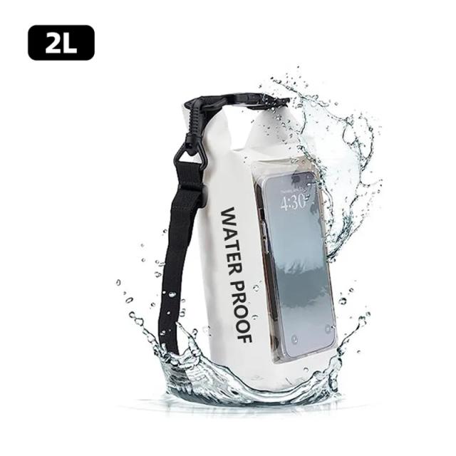 Saco Seco Impermeável de 2L para Trekking, Rafting, Surf e Caiaque com Tela Sensível ao Toque - Equipamento Essencial para Esportes ao Ar Livre