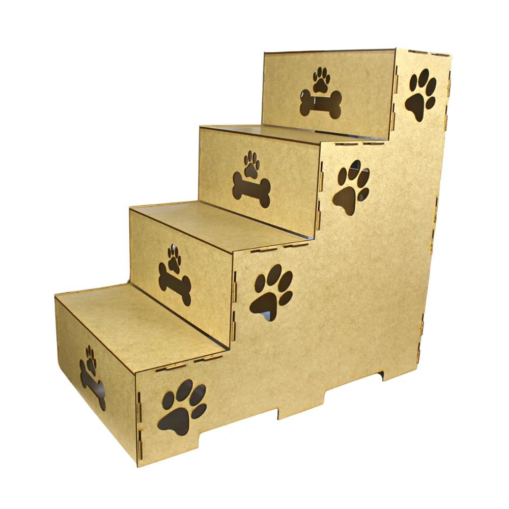 Escada De Pet Feita Em Madeira 100% MDF Natural Para Cachorro E Gato 60cm De Altura 4 Degraus - Image 1