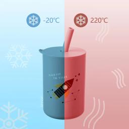 Bpa copo de silicone livre com palha para alimentação do bebê, estilo cartoon, grau alimentício, garrafa de água, talheres, bpa livre - Image 3