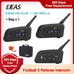 Ejeas v4c plus v6c 3 usuários futebol árbitro interfone fone de ouvido 1200m duplex completo bluetooth fone de ouvido futebol conferência interfone - Image 1