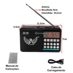 Rádio Retro FM Bluetooth Portátil Entrada Pendrive Recarregável JD30PR - Image 4
