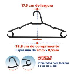 Kit 25 Cabide Adulto Preto Reforçado Premium Acrílico de Guarda-Roupas para Camiseta Calça Vestido Casaco Moletom - Image 2