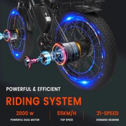 GUNAI-bicicletas elétricas de motor duplo para adultos, Ebike, pneu 26 Polegada Fat, 21 Speed, 48V, 23Ah Bateria, Ebike, 2000W, 55 kph - Image 6