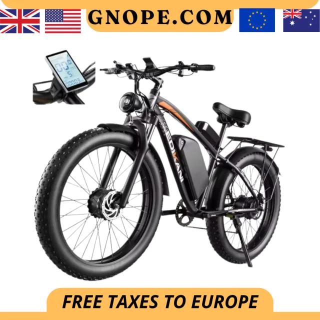 Bicicleta elétrica para adultos, motor duplo E-Bikes, pneu gordo 26x4.0, todo o terreno, pico 2000W, 2500W, 23Ah, 35MPH, novo, 2024