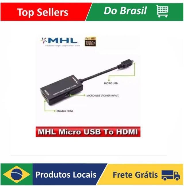 Cabo Adaptador V8 Micro USB para HDMI MHL - Compatível com Samsung, LG e Sony