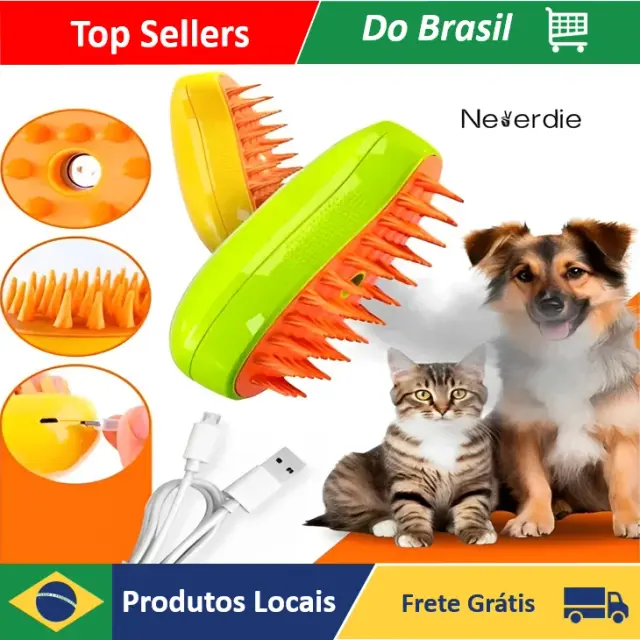 Escova a Vapor 3 em 1 para Gatos: Massagem, Remoção de Pêlos e Penteador - Neverdie Store