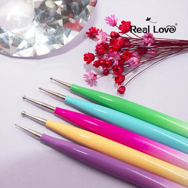 Kit de 5 Pincéis de Silicone com Boleador para Unhas - Efeito 3D Colorido