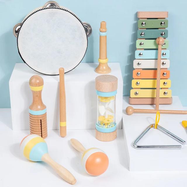 Percussão de Madeira: Brinquedos Musicais Montessori para Aprendizado Interativo na Pré-Escola