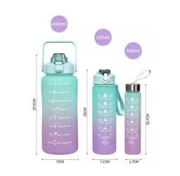 KIT 3 GARRAFAS 2Litros 900ml 300ml Squeeze Fases Motivadoras Adesivos 2D 3D - Image 1