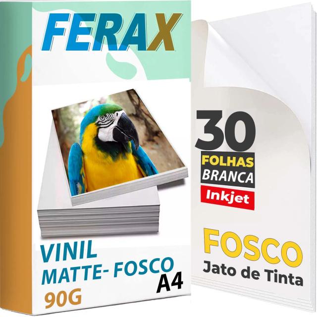 Vinil Adesivo Branco Fosco Ferax em Folhas A4 para Impressora Jato de Tinta - Ideal para Resinar