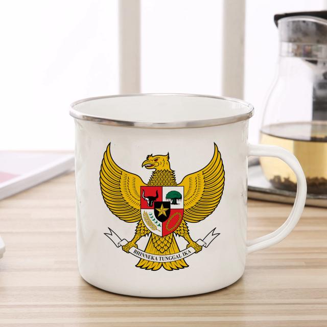Caneca DIY Garuda Pancasila: Esmalte Personalizado para Café, Chá e Leite - Presente Comemorativo para Fãs e Acampamentos