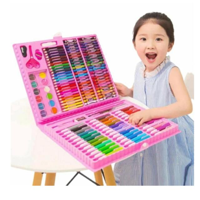 Maleta de Pintura Infantil com 24 a 150 Peças: Lápis, Giz, Canetinhas e Desenhos para Colorir em Diversos Tamanhos