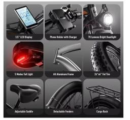 Bicicleta elétrica para adultos, motor duplo E-Bikes, pneu gordo 26x4.0, todo o terreno, pico 2000W, 2500W, 23Ah, 35MPH, novo, 2024 - Image 2